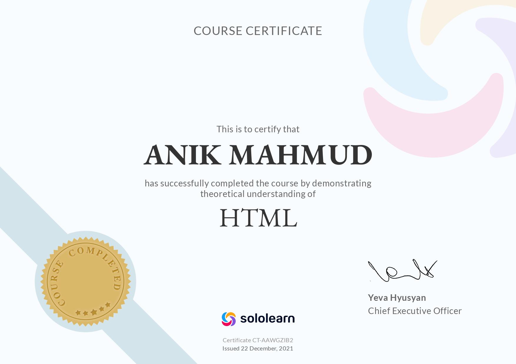 HTML certification